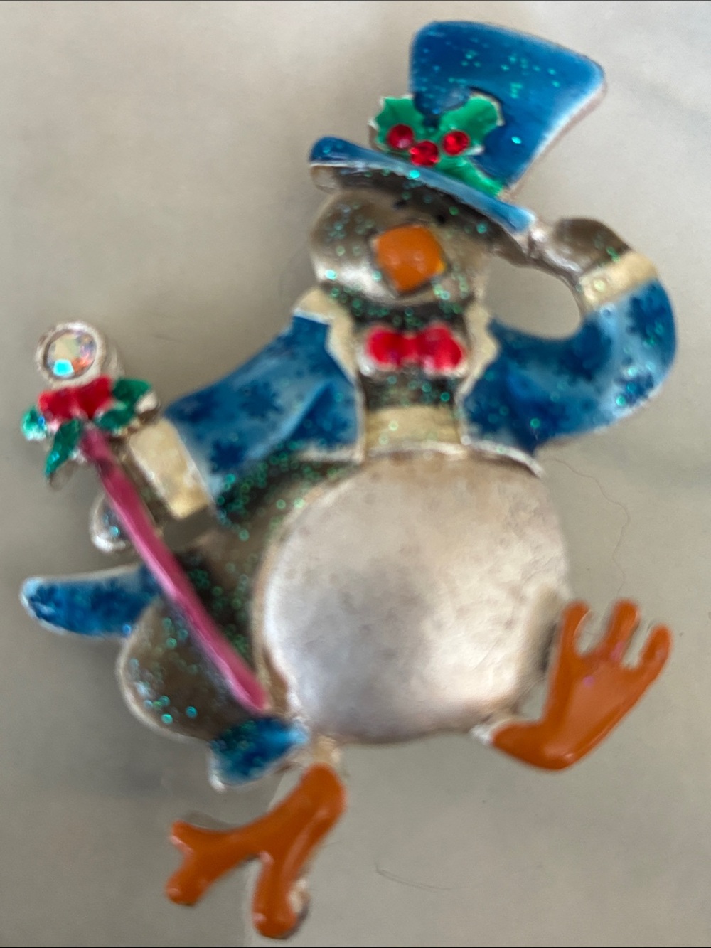 Vintage AJMC brooch Christmas duck Snowman Enamel Signed Pin